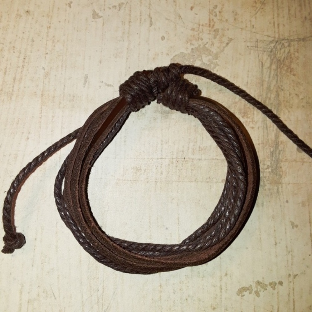 Brown or Black Unisex Layered Leather Tie Bracelet - Picture 6 of 8